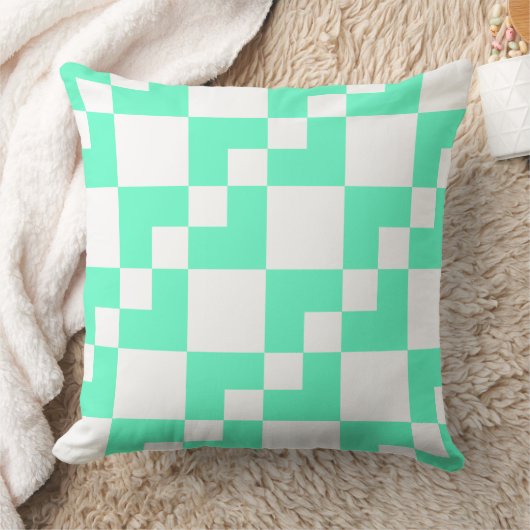 Patchwork Domino – 白とターコイズ クッション (ブランケット)