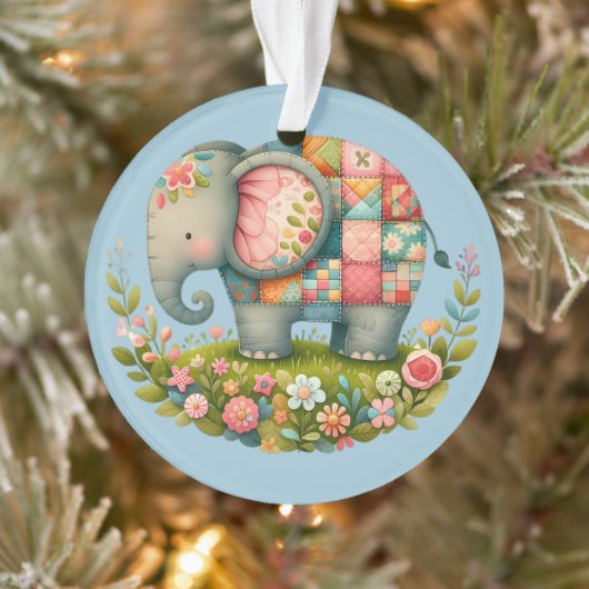 Patchwork Elephant Floral Meadow Charm オーナメント (ツリー)