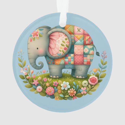 Patchwork Elephant Floral Meadow Charm オーナメント (裏面)