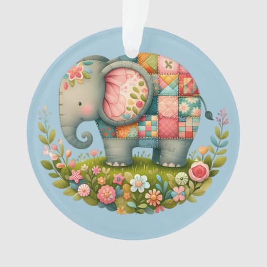 Patchwork Elephant Floral Meadow Charm オーナメント (正面)