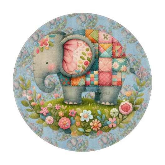 Patchwork Elephant Floral Meadow Charm カッティングボード (正面)