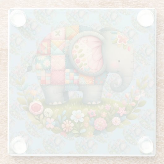 Patchwork Elephant Floral Meadow Charm ガラスコースター (裏面)