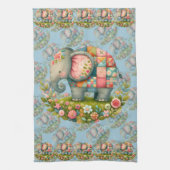 Patchwork Elephant Floral Meadow Charm キッチンタオル (縦)