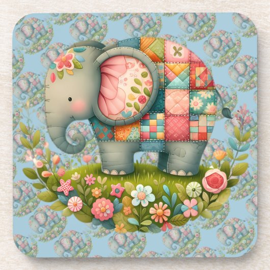 Patchwork Elephant Floral Meadow Charm コースター (正面)