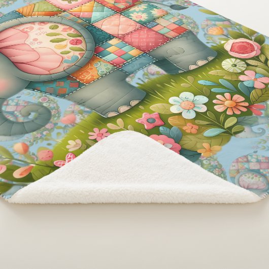 Patchwork Elephant Floral Meadow Charm シェルパブランケット (3/4)