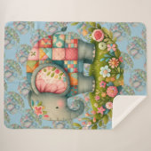 Patchwork Elephant Floral Meadow Charm シェルパブランケット (正面(横))
