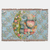 Patchwork Elephant Floral Meadow Charm スローブランケット (正面)