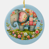 Patchwork Elephant Floral Meadow Charm セラミックオーナメント (裏面)