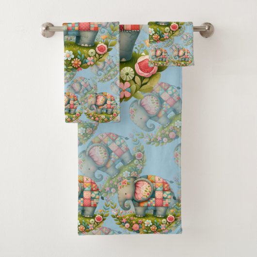 Patchwork Elephant Floral Meadow Charm バスタオルセット (インサイチュ)