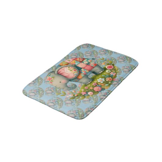 Patchwork Elephant Floral Meadow Charm バスマット (アングル)
