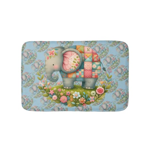 Patchwork Elephant Floral Meadow Charm バスマット (正面)