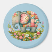 Patchwork Elephant Floral Meadow Charm マグネット (正面)