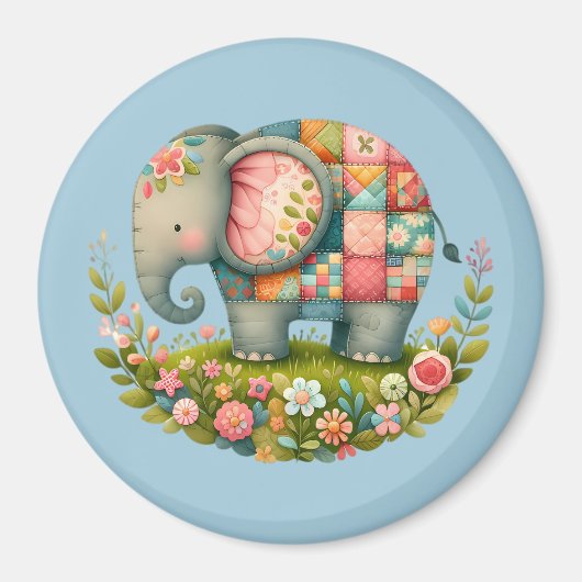 Patchwork Elephant Floral Meadow Charm マグネット (正面)