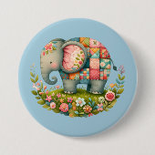 Patchwork Elephant Floral Meadow Charm 缶バッジ (正面)