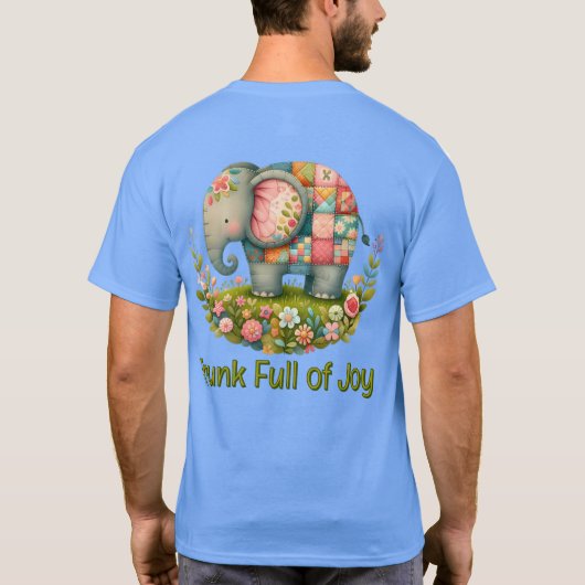 Patchwork Elephant Floral Meadow Charm Tシャツ (裏面)