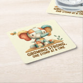 Patchwork Elephant “Growing Strong スクエアペーパーコースター (アングル)