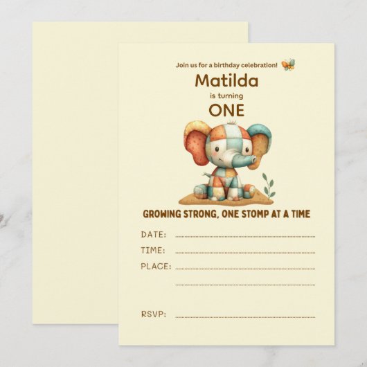 Patchwork Elephant “Growing Strong”   招待状 (正面/裏面)