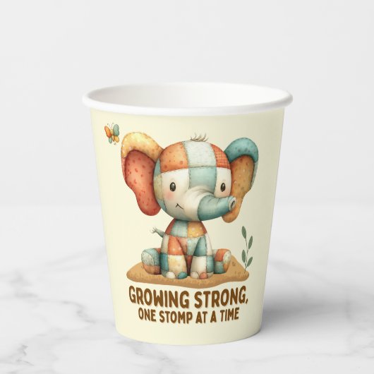 Patchwork Elephant “Growing Strong 紙コップ (裏面)
