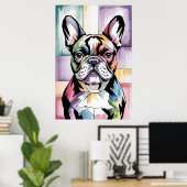 Patchwork Frenchie Geometric Neon French Bulldog ポスター (ホームオフィス)