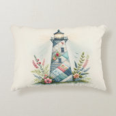 Patchwork Lighthouse Coastal Floral Scene アクセントクッション (正面)