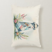 Patchwork Lighthouse Coastal Floral Scene アクセントクッション (正面(垂直))