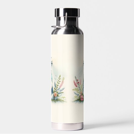 Patchwork Lighthouse Coastal Floral Scene ウォーターボトル (右面)