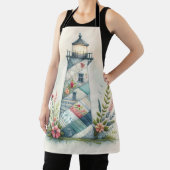 Patchwork Lighthouse Coastal Floral Scene エプロン (インサイチュ)