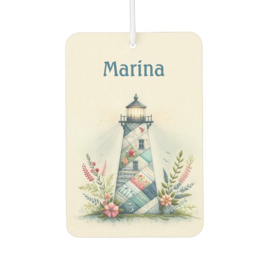 Patchwork Lighthouse Coastal Floral Scene カーエアーフレッシュナー (正面)