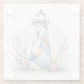 Patchwork Lighthouse Coastal Floral Scene ガラスコースター (裏面)