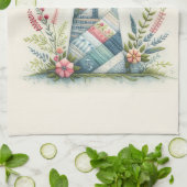 Patchwork Lighthouse Coastal Floral Scene キッチンタオル (折り畳み)