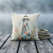 Patchwork Lighthouse Coastal Floral Scene クッション