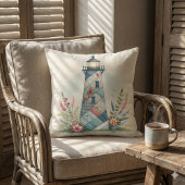Patchwork Lighthouse Coastal Floral Scene クッション