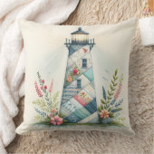 Patchwork Lighthouse Coastal Floral Scene クッション (ブランケット)