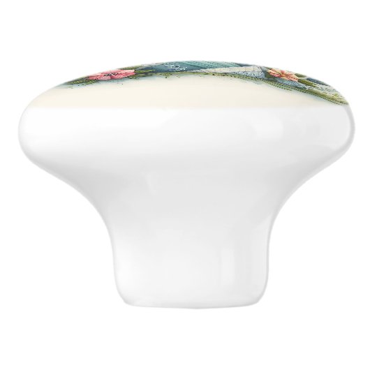 Patchwork Lighthouse Coastal Floral Scene セラミックノブ (側面)