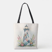 Patchwork Lighthouse Coastal Floral Scene トートバッグ (裏面)
