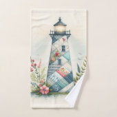 Patchwork Lighthouse Coastal Floral Scene バスタオルセット (ハンドタオル)