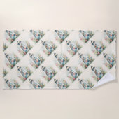 Patchwork Lighthouse Coastal Floral Scene ビーチタオル (正面)