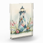 Patchwork Lighthouse Coastal Floral Scene フォトブロック (左)