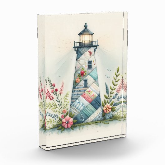 Patchwork Lighthouse Coastal Floral Scene フォトブロック (左)