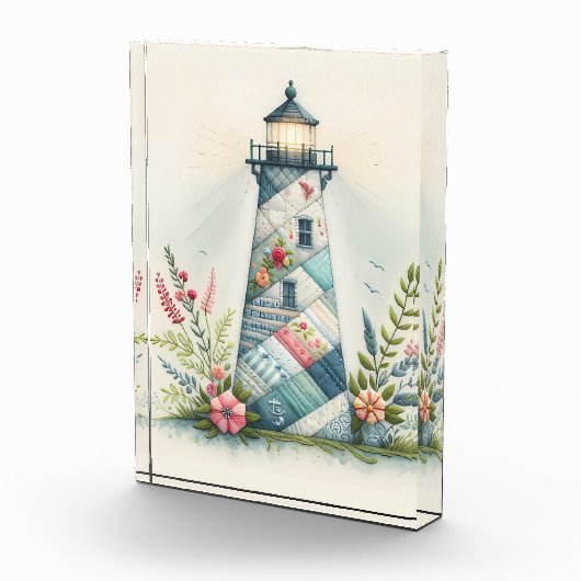 Patchwork Lighthouse Coastal Floral Scene フォトブロック (右)