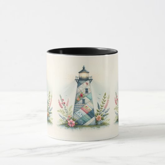 Patchwork Lighthouse Coastal Floral Scene マグカップ (中央)