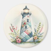 Patchwork Lighthouse Coastal Floral Scene マグネット (正面)