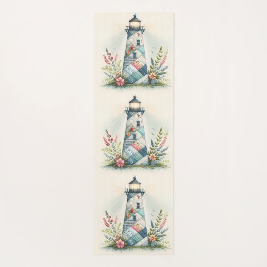 Patchwork Lighthouse Coastal Floral Scene ヨガマット (裏面)
