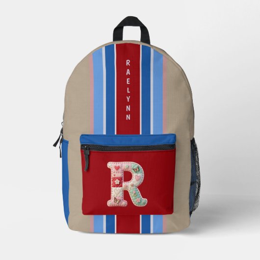 Patchwork Monogram Striped Backpack Quilted  プリントバックパック (正面)