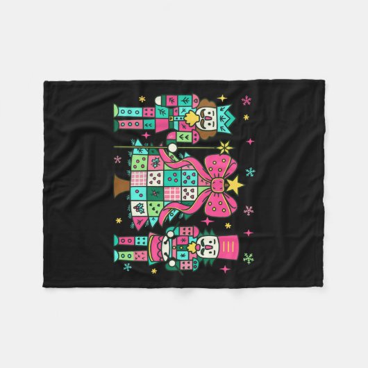 Patchwork Nutcracker Christmas Tree Nk Nutcracker  フリースブランケット (正面(横))