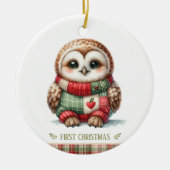 Patchwork Owl First Christmas Keepsake Photo セラミックオーナメント (正面)