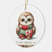 Patchwork Owl First Christmas Keepsake Photo セラミックオーナメント (左)