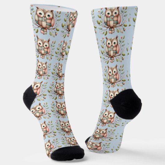 Patchwork Owl in Whimsical Woodland ソックス (傾斜あり)