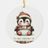 Patchwork Penguin First Christmas Keepsake Photo セラミックオーナメント (正面)