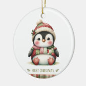 Patchwork Penguin First Christmas Keepsake Photo セラミックオーナメント (左)